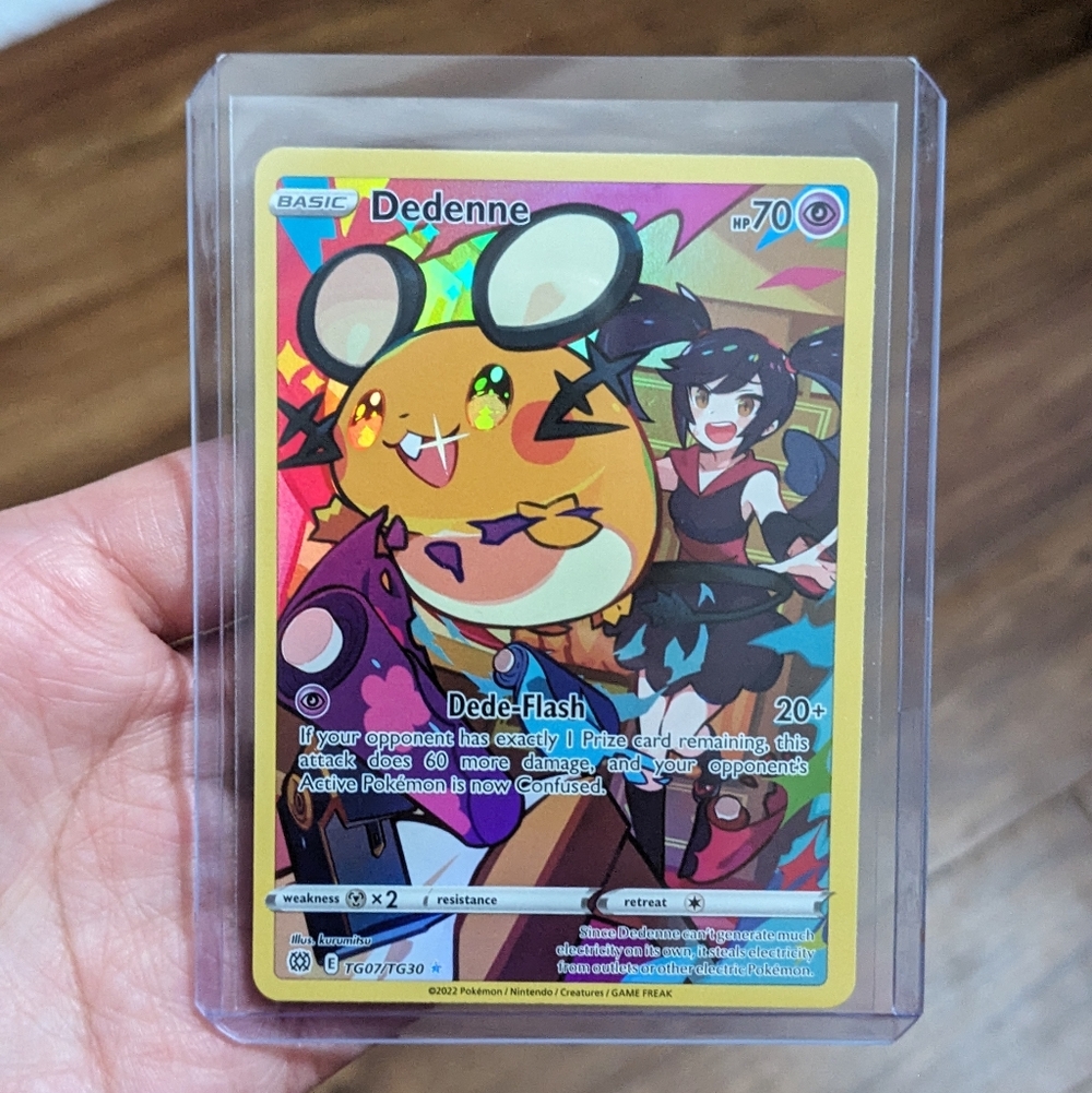 🌈 Dedenne Pokemon Card Brilliant Stars Trainer Gallery Rainbow Holo TG07 Card🌈